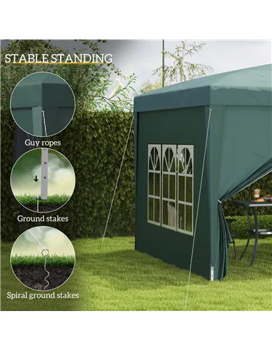Outsunny 3 x 3m Pop Up Gazebo, Wedding Party Canopy Tent Marquee with Carry Bag and Windows, Green