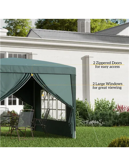 Outsunny 3 x 3m Pop Up Gazebo, Wedding Party Canopy Tent Marquee with Carry Bag and Windows, Green