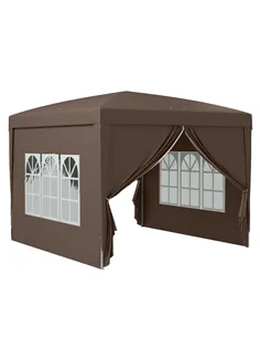 Outsunny 3 x 3 m Pop Up Gazebo, Wedding Party Canopy Tent Marquee with Carry Bag and Windows, Coffee