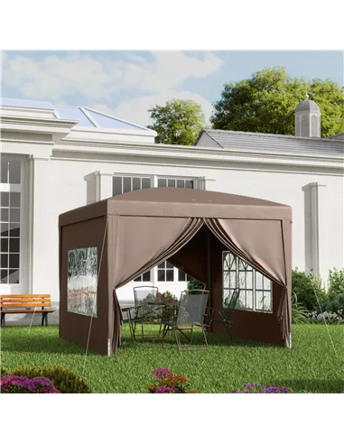 Outsunny 3 x 3 m Pop Up Gazebo, Wedding Party Canopy Tent Marquee with Carry Bag and Windows, Coffee