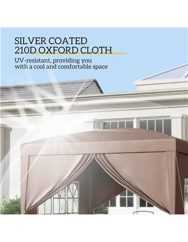 Outsunny 3 x 3 m Pop Up Gazebo, Wedding Party Canopy Tent Marquee with Carry Bag and Windows, Coffee