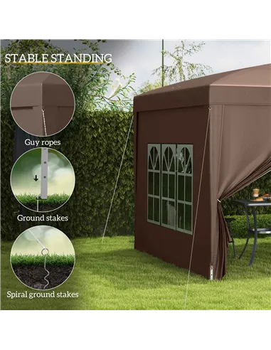 Outsunny 3 x 3 m Pop Up Gazebo, Wedding Party Canopy Tent Marquee with Carry Bag and Windows, Coffee