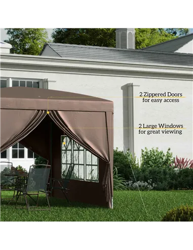 Outsunny 3 x 3 m Pop Up Gazebo, Wedding Party Canopy Tent Marquee with Carry Bag and Windows, Coffee