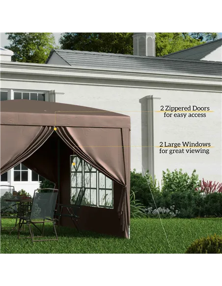 Outsunny 3 x 3 m Pop Up Gazebo, Wedding Party Canopy Tent Marquee with Carry Bag and Windows, Coffee
