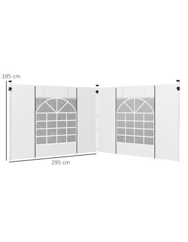 Outsunny Gazebo Side Panels, 2 Pack Sides Replacement, for 3x3(m) or 3x6m Pop Up Gazebo, with Windows and Doors, White