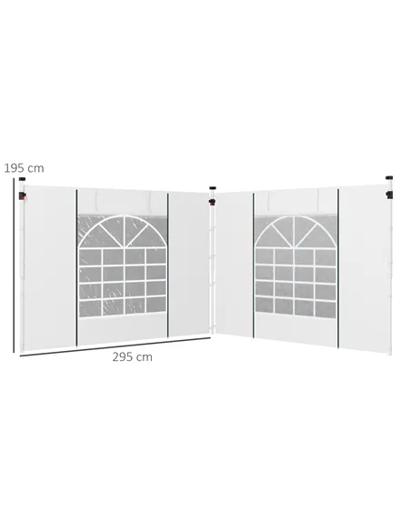 Outsunny Gazebo Side Panels, 2 Pack Sides Replacement, for 3x3(m) or 3x6m Pop Up Gazebo, with Windows and Doors, White