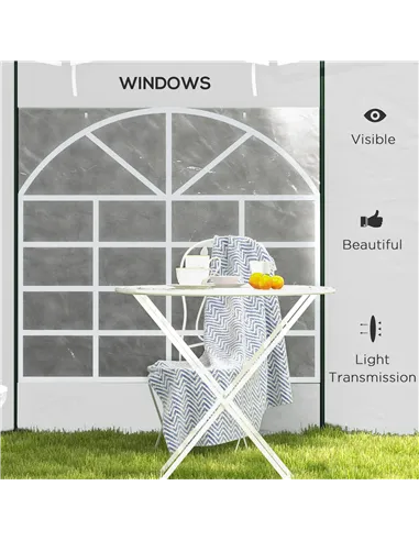 Outsunny Gazebo Side Panels, 2 Pack Sides Replacement, for 3x3(m) or 3x6m Pop Up Gazebo, with Windows and Doors, White