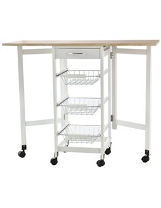 HOMCOM Drop-Leaf Kitchen Cart Trolley w/ 3 Baskets Drawer Surface Top 6 Universal Wheels Rolling Storage Unit Kitchen Home Dinin