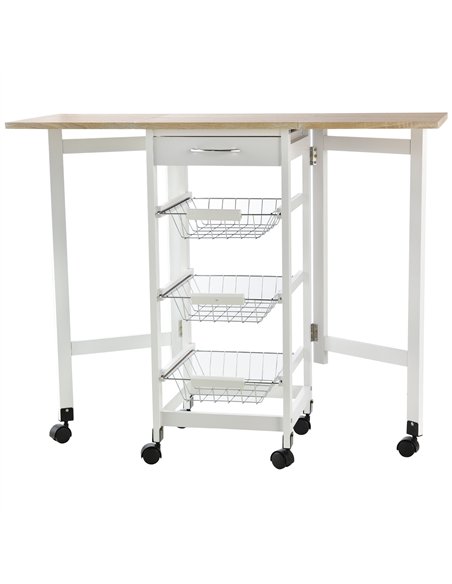 HOMCOM Drop-Leaf Kitchen Cart Trolley w/ 3 Baskets Drawer Surface Top 6 Universal Wheels Rolling Storage Unit Kitchen Home Dinin