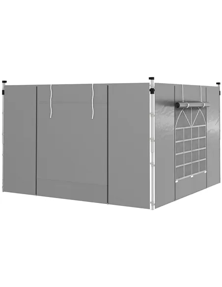 Outsunny Gazebo Side Panels, 2 Pack Sides Replacement, for 3x3(m) or 3x6m Pop Up Gazebo, with Windows and Doors, Light Grey