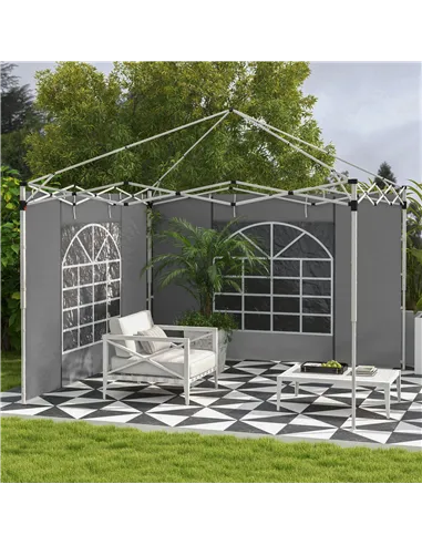 Outsunny Gazebo Side Panels, 2 Pack Sides Replacement, for 3x3(m) or 3x6m Pop Up Gazebo, with Windows and Doors, Light Grey