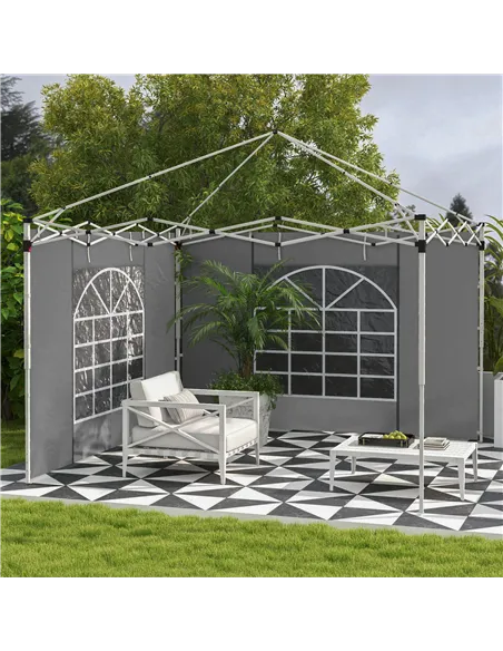 Outsunny Gazebo Side Panels, 2 Pack Sides Replacement, for 3x3(m) or 3x6m Pop Up Gazebo, with Windows and Doors, Light Grey