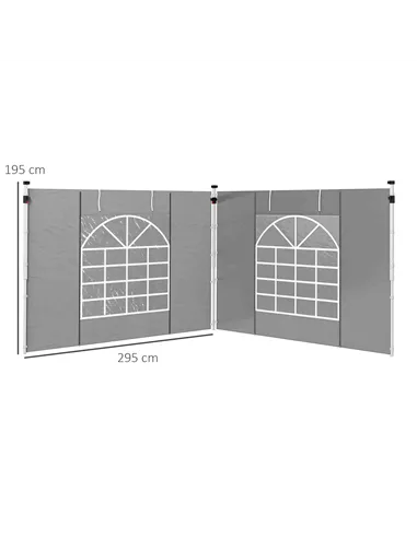 Outsunny Gazebo Side Panels, 2 Pack Sides Replacement, for 3x3(m) or 3x6m Pop Up Gazebo, with Windows and Doors, Light Grey