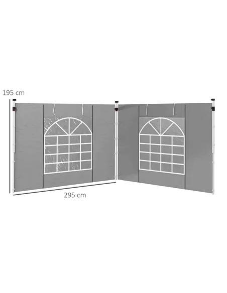 Outsunny Gazebo Side Panels, 2 Pack Sides Replacement, for 3x3(m) or 3x6m Pop Up Gazebo, with Windows and Doors, Light Grey