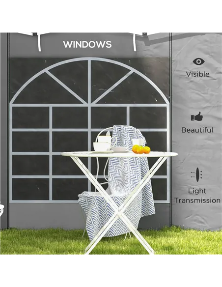 Outsunny Gazebo Side Panels, 2 Pack Sides Replacement, for 3x3(m) or 3x6m Pop Up Gazebo, with Windows and Doors, Light Grey