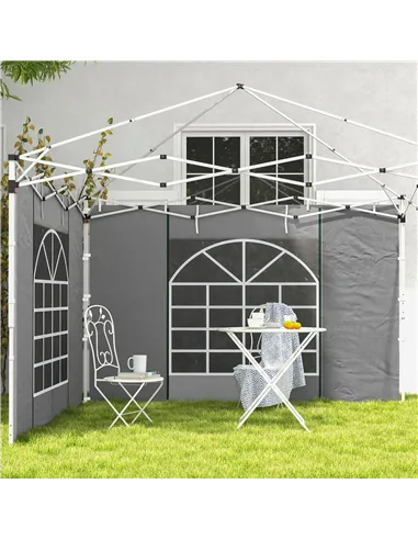 Outsunny Gazebo Side Panels, 2 Pack Sides Replacement, for 3x3(m) or 3x6m Pop Up Gazebo, with Windows and Doors, Light Grey