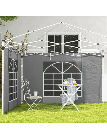 Outsunny Gazebo Side Panels, 2 Pack Sides Replacement, for 3x3(m) or 3x6m Pop Up Gazebo, with Windows and Doors, Light Grey
