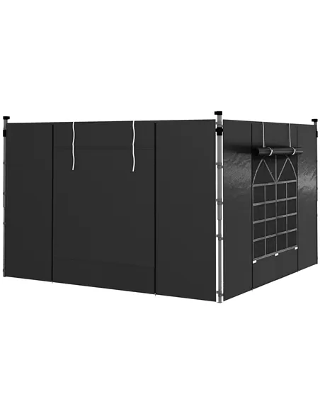 Outsunny Gazebo Side Panels, 2 Pack Sides Replacement, for 3x3(m) or 3x6m Pop Up Gazebo, with Windows and Doors, Black