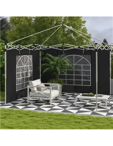 Outsunny Gazebo Side Panels, 2 Pack Sides Replacement, for 3x3(m) or 3x6m Pop Up Gazebo, with Windows and Doors, Black