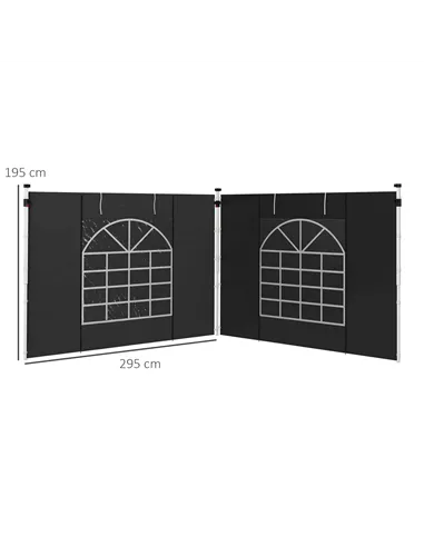 Outsunny Gazebo Side Panels, 2 Pack Sides Replacement, for 3x3(m) or 3x6m Pop Up Gazebo, with Windows and Doors, Black