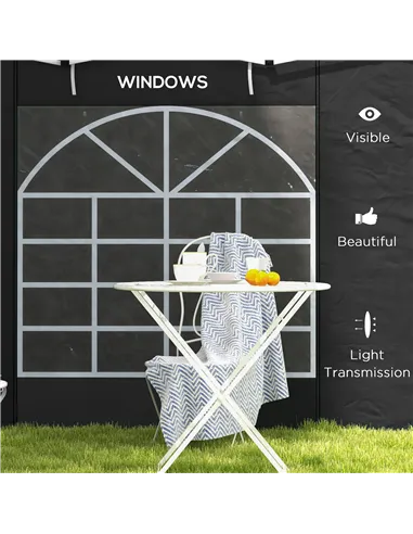 Outsunny Gazebo Side Panels, 2 Pack Sides Replacement, for 3x3(m) or 3x6m Pop Up Gazebo, with Windows and Doors, Black