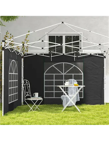 Outsunny Gazebo Side Panels, 2 Pack Sides Replacement, for 3x3(m) or 3x6m Pop Up Gazebo, with Windows and Doors, Black
