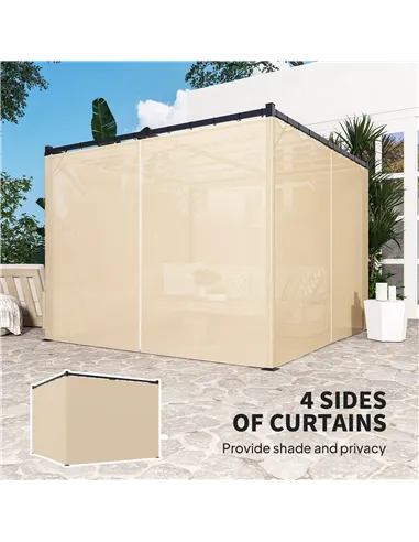 Outsunny 3 x 3(m) Retractable Pergola, Garden Gazebo Shelter with Curtains, for Grill, Patio, Deck, Beige
