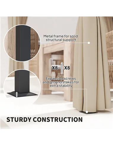 Outsunny 3 x 3(m) Retractable Pergola, Garden Gazebo Shelter with Curtains, for Grill, Patio, Deck, Beige