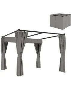 Outsunny 3 x 3m Moving Canopy Metal Pergola, with Curtains - Grey