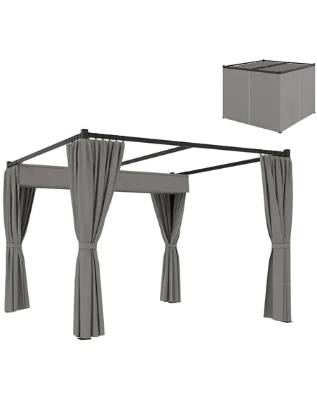 Outsunny 3 x 3m Moving Canopy Metal Pergola, with Curtains - Grey