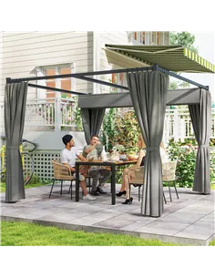 Outsunny 3 x 3m Moving Canopy Metal Pergola, with Curtains - Grey 2