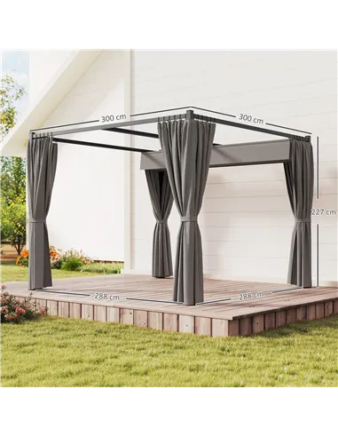 Outsunny 3 x 3m Moving Canopy Metal Pergola, with Curtains - Grey