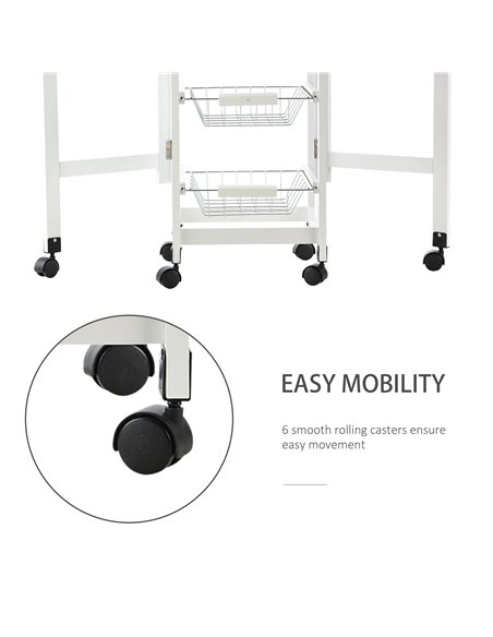 HOMCOM Drop-Leaf Kitchen Cart Trolley w/ 3 Baskets Drawer Surface Top 6 Universal Wheels Rolling Storage Unit Kitchen Home Dinin