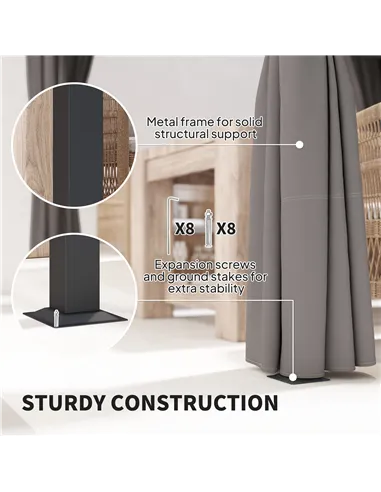 Outsunny 3 x 3m Moving Canopy Metal Pergola, with Curtains - Grey