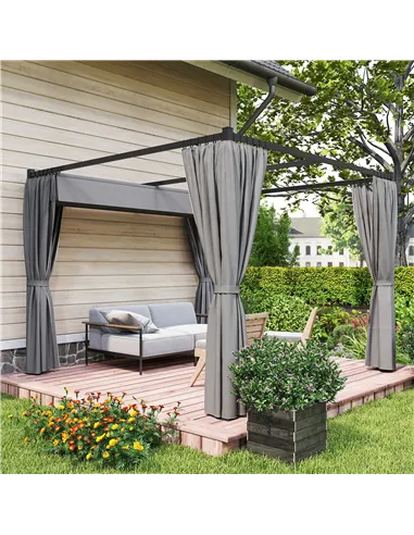 Outsunny 3 x 3m Moving Canopy Metal Pergola, with Curtains - Grey