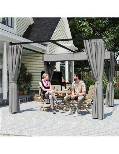 Outsunny 3 x 3m Moving Canopy Metal Pergola, with Curtains - Grey