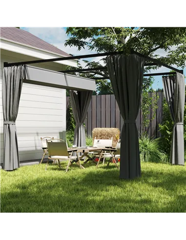 Outsunny 3 x 3m Moving Canopy Metal Pergola, with Curtains - Grey