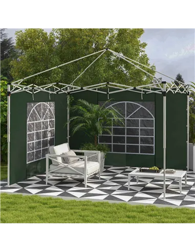 Outsunny Gazebo Side Panels, 2 Pack Sides Replacement, for 3x3(m) or 3x6m Pop Up Gazebo, with Windows and Doors, Green