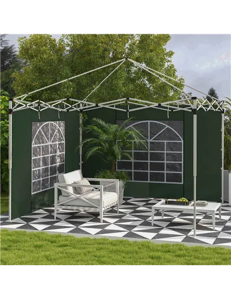 Outsunny Gazebo Side Panels, 2 Pack Sides Replacement, for 3x3(m) or 3x6m Pop Up Gazebo, with Windows and Doors, Green
