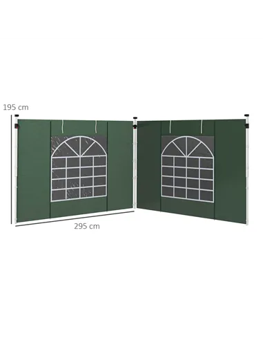 Outsunny Gazebo Side Panels, 2 Pack Sides Replacement, for 3x3(m) or 3x6m Pop Up Gazebo, with Windows and Doors, Green