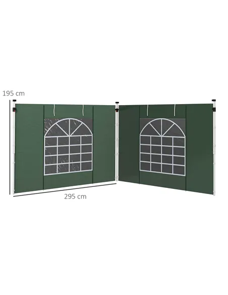 Outsunny Gazebo Side Panels, 2 Pack Sides Replacement, for 3x3(m) or 3x6m Pop Up Gazebo, with Windows and Doors, Green