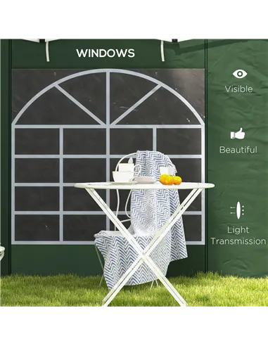 Outsunny Gazebo Side Panels, 2 Pack Sides Replacement, for 3x3(m) or 3x6m Pop Up Gazebo, with Windows and Doors, Green