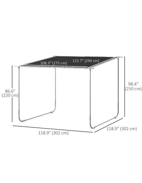 Outsunny 3 x 3(m) Mobile Pergola Kit, Portable Garden Gazebo with Wheels, Sandbags, Steel Frame, UV-Resistant