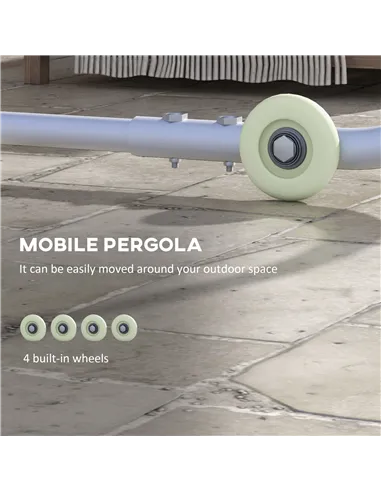 Outsunny 3 x 3(m) Mobile Pergola Kit, Portable Garden Gazebo with Wheels, Sandbags, Steel Frame, UV-Resistant