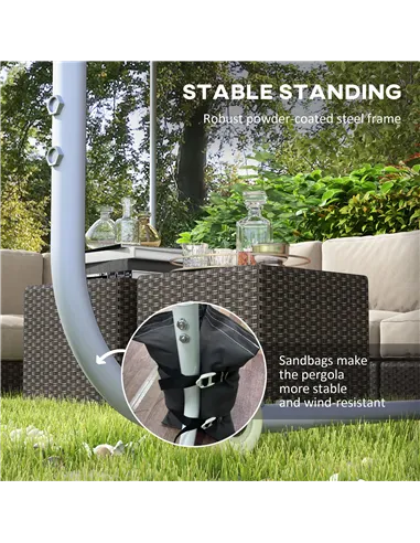 Outsunny 3 x 3(m) Mobile Pergola Kit, Portable Garden Gazebo with Wheels, Sandbags, Steel Frame, UV-Resistant