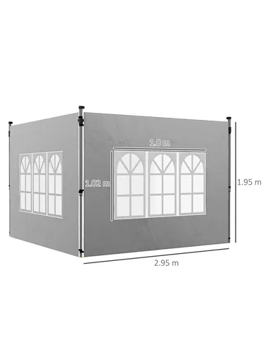 Outsunny Gazebo Side Panels, Sides Replacement with Window for 3x3(m) or 3x4m Pop Up Gazebo, 2 Pack, Grey