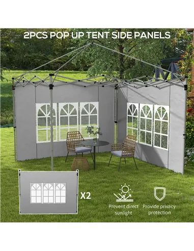 Outsunny Gazebo Side Panels, Sides Replacement with Window for 3x3(m) or 3x4m Pop Up Gazebo, 2 Pack, Grey