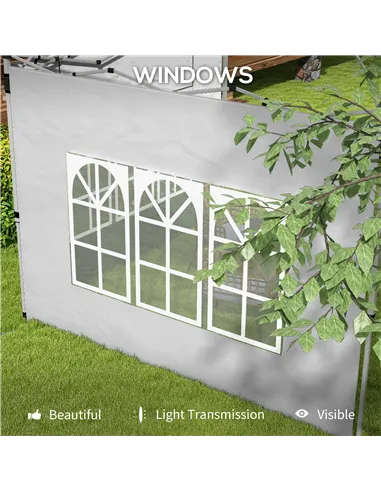 Outsunny Gazebo Side Panels, Sides Replacement with Window for 3x3(m) or 3x4m Pop Up Gazebo, 2 Pack, Grey