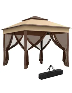 Outsunny 3 x 3(m) Pop Up Gazebo, Height Adjustable Instant Event Shelter with Netting and Carrying Bag, Beige