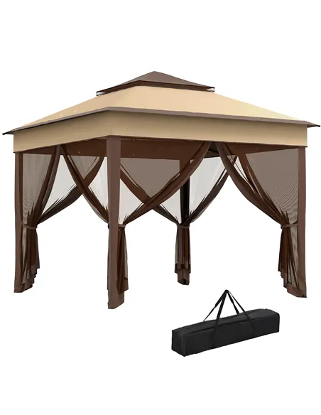 Outsunny 3 x 3(m) Pop Up Gazebo, Height Adjustable Instant Event Shelter with Netting and Carrying Bag, Beige